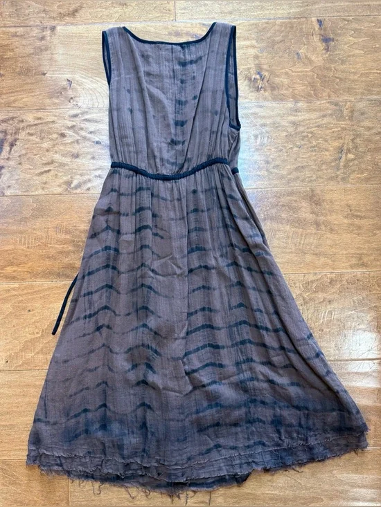 Lucky Brand Y2K Brown Tie Dye Wrap Midi Dress Raw Hem Boho - Picture 5 of 5